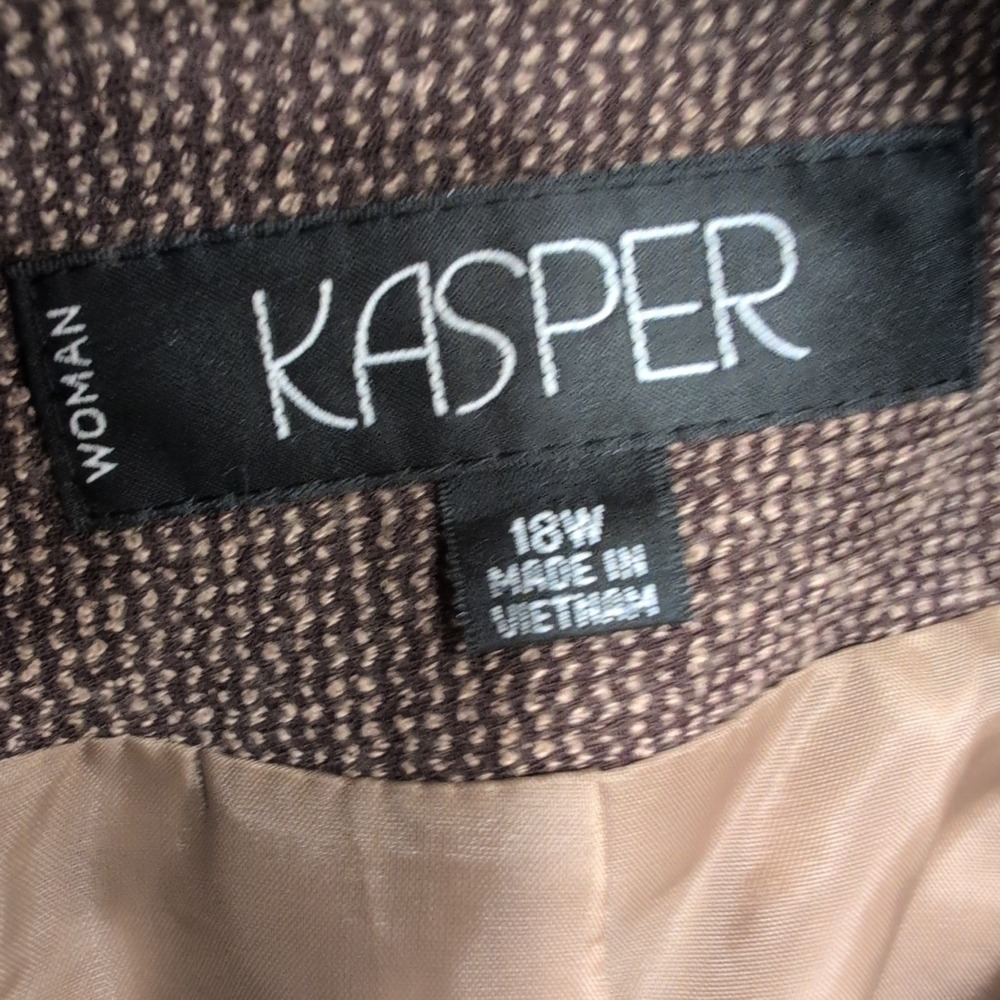 Kasper Woman Textured Brown Fur Trim Collarless Open Front Jacket 18W‎ - Picture 2 of 4